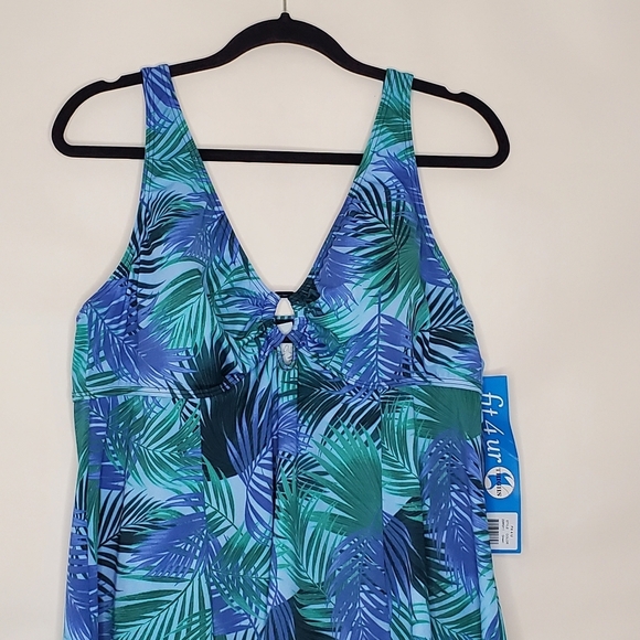 Fit 4 U One-piece Swimsuit Size 18W Leaf Print Skirted Tropical Beach NEW - Picture 3 of 15